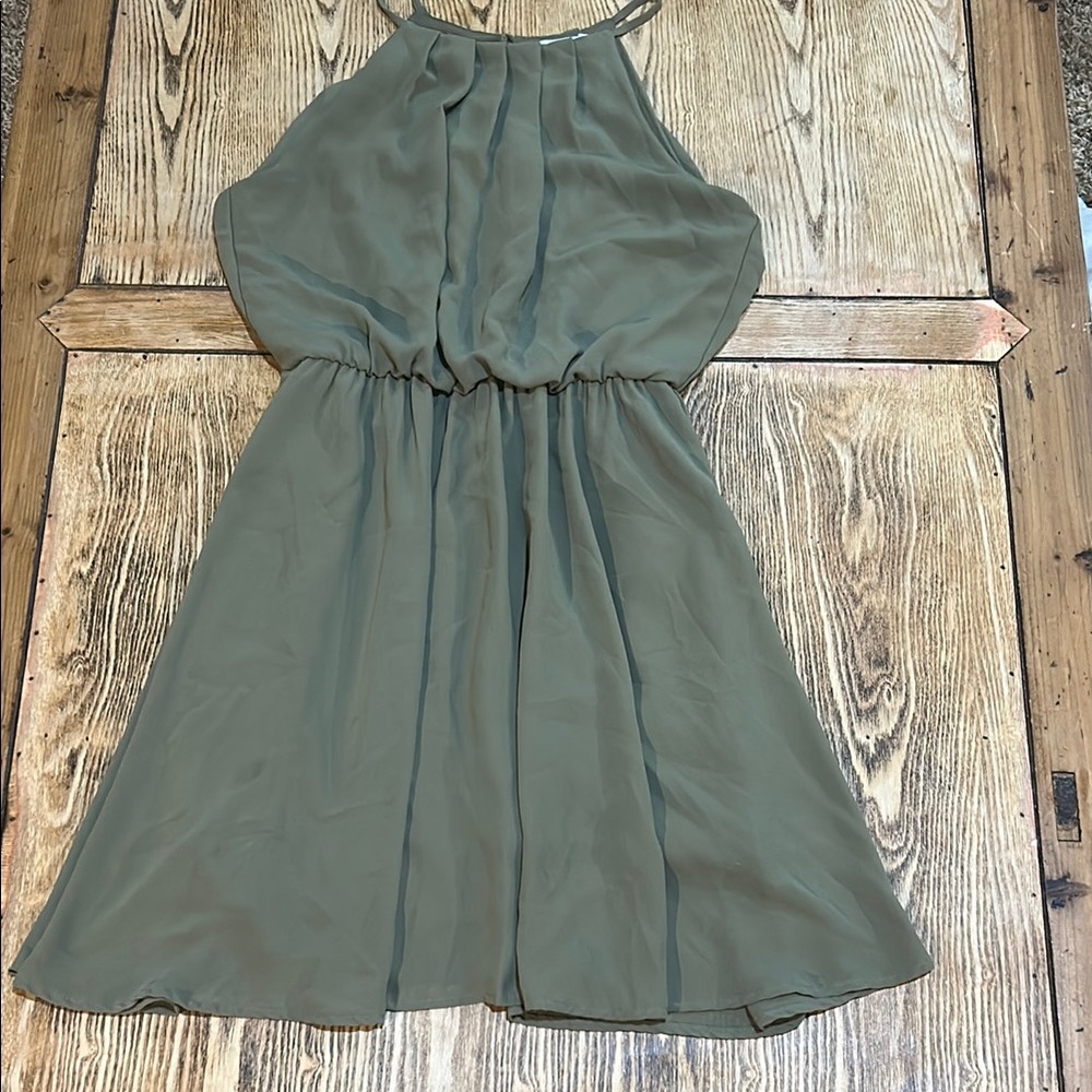 Lush Sage Green Halter Mini Dress box 5 - Picture 2 of 7